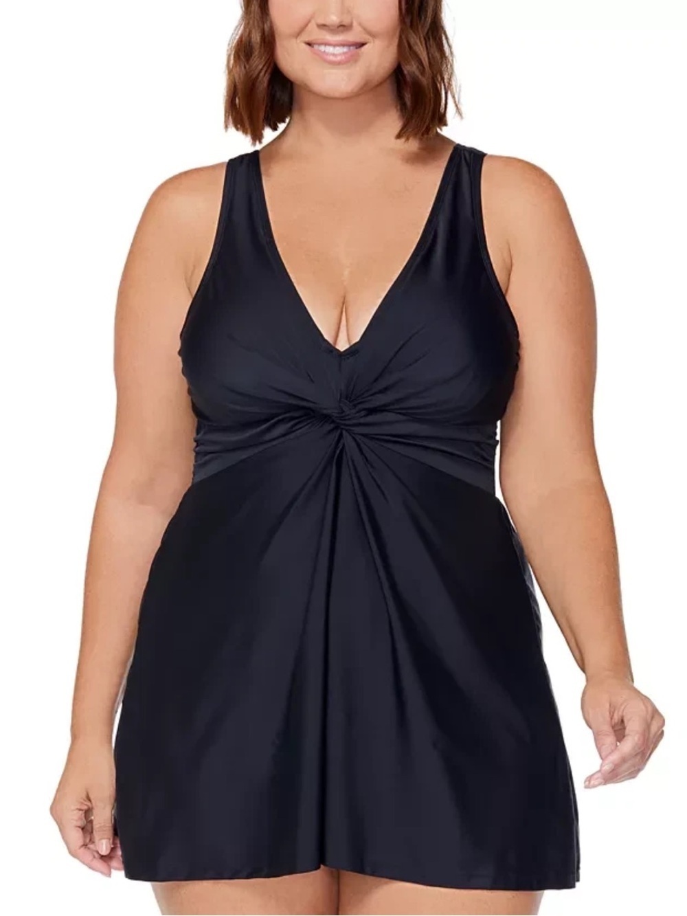 NWOT Miraclesuit Plus 20W Must Haves Marais One Piece Swimdress black minimalist